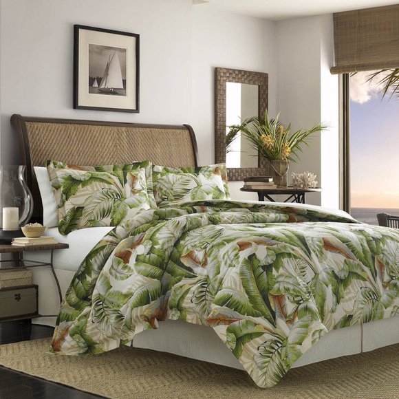 SOLD❗️3pc Set Tommy Bahama Palmiers GREEN 100% Cotton KING Duvet Cover & 2 Shams - Picture 2 of 11